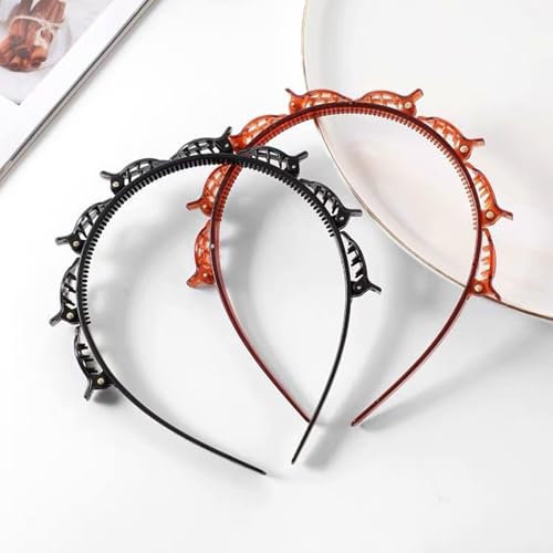 2PCS Double Layer Braid Headbands with Clips for Women Hair Styling