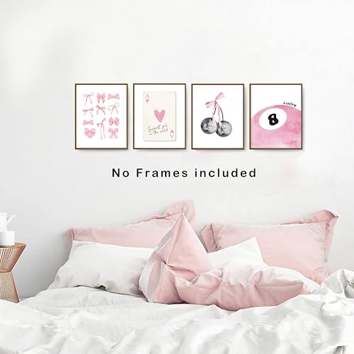 Pink Coquette Wall Art Prints Set of 4 - 8x10 Unframed Decor