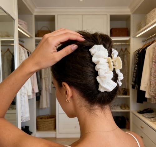 CUTEZING Silky Satin Hair Bow Claw Clip with Tassels Large White Hair Bow