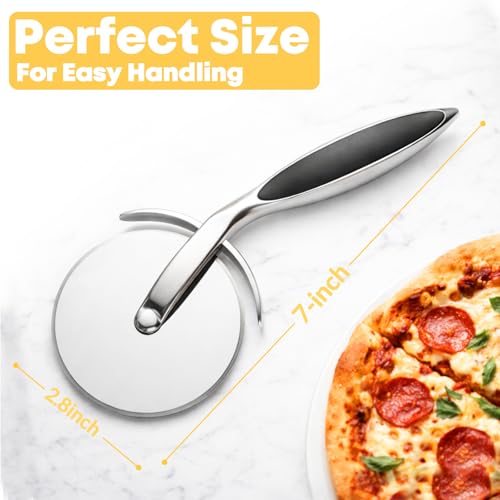 RUENVUE Black Stainless Steel Pizza Cutter Wheel with Finger Guard, Kitchen Slicer
