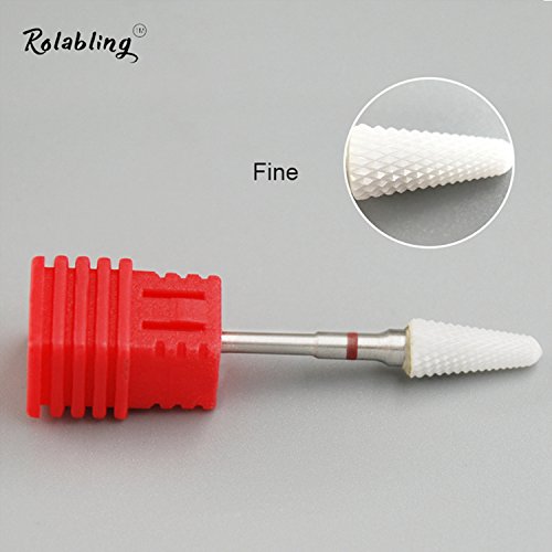 Rolabling Ceramic Nail Drill Bit Flame White Fine Grit for Electric File
