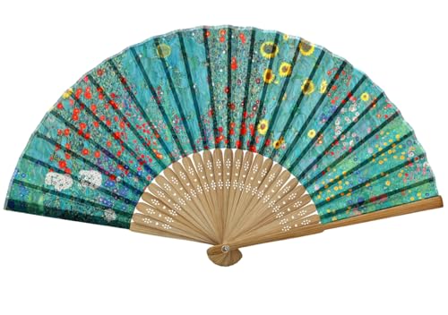 Salutto Bamboo Folding Hand Fan - Italian Garden Print, 9-Inch