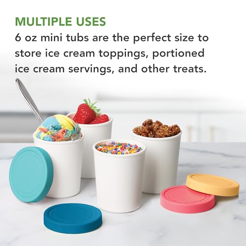 Tovolo 6oz Mini Ice Cream Containers Set of 4 - Reusable Food Storage with Silicone Lids