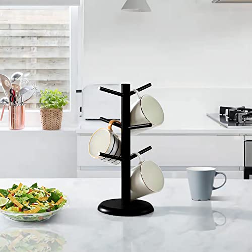 Black Coffee Mug Holder Tree with 6 Hooks for Space Saving
