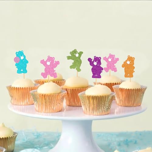 25Pcs Colorful Bear Cupcake Toppers for Kids Birthday & Baby Showers