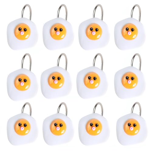 YOINIUEM Fried Egg Shower Curtain Hooks - 12 Pcs Cute Resin Bath Rings