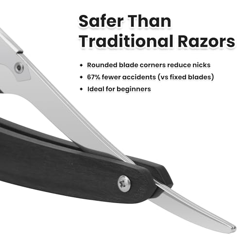 Keropy Black Wooden Handle Shavette Straight Razor for Men
