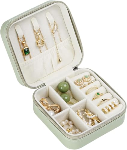 Green Travel Jewelry Case - Compact Jewelry Organizer for Women & Girls