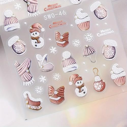 FRUZJAY 5D Embossed Christmas Nail Art Stickers Winter Decals 2 Sheets