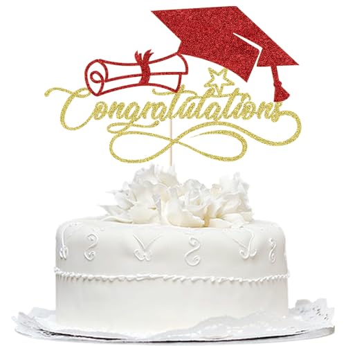 Congratulations Cake Topper for 2026 Graduation Party - Gold & Red