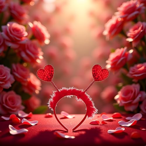 Red Sequin Heart Headband Valentine Day Love Hair Bopper Accessory