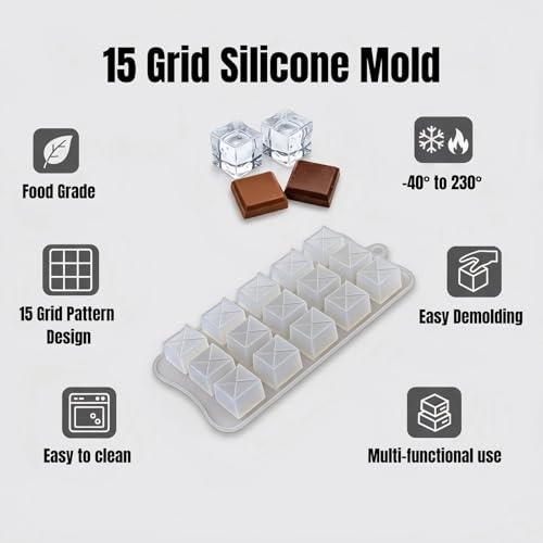 Silicone Candy Mold Set - 15-Cavity Diamond Square, Food Grade