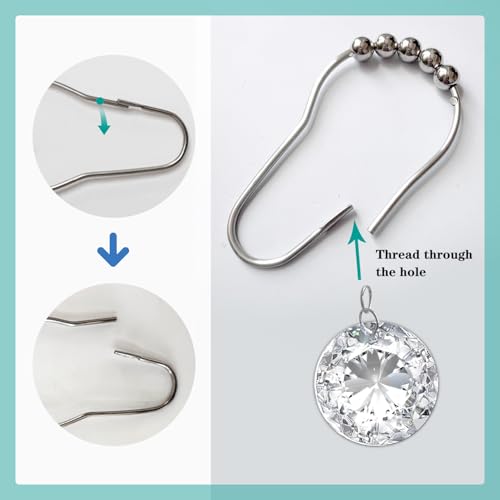 Crystal Rhinestone Shower Curtain Hooks - 12 Pack Stainless Steel
