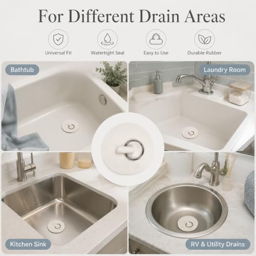 9 Sizes Rubber Sink Stoppers with Hanging Ring for Kitchen & Bath