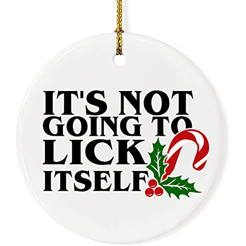 Funny Santa Candy Cane Ceramic Christmas Ornament - 2.9"