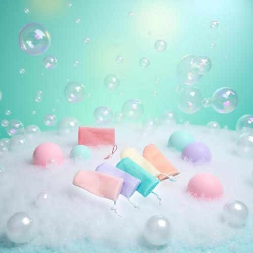 Exfoliating Mesh Soap Pouch & Bubble Net 6-Pack with Drawstring