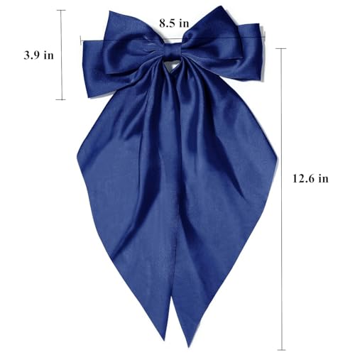 JOYRUBY 2PCS Silky Satin Blue Hair Bows with Long Tail French Barrettes