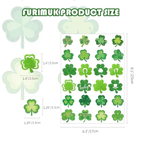 Furimuk St. Patrick's Day Glitter Shamrock Temporary Tattoos - 24 Pack