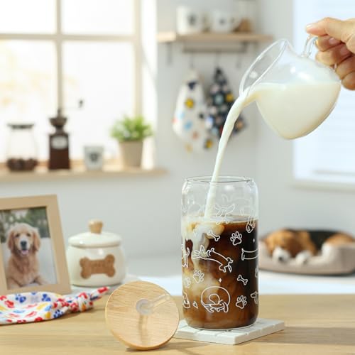 Dachshund Glass Cup with Lid & Straw - Dog Lover Gift, 16oz