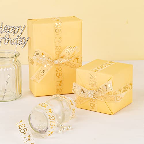 Holijolly Gold Sheer Gift Ribbon 25th Anniversary 3/4 Inch 10 Yards