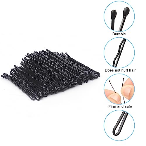 Fosvrde Black Bobby Pins 300 Pcs - 2 Inch Non-Slip Metal Hair Pins with Storage Box