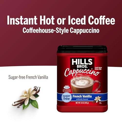 Hills Bros. Sugar-Free French Vanilla Cappuccino Mix, 12 oz - Instant Coffeehouse Quality