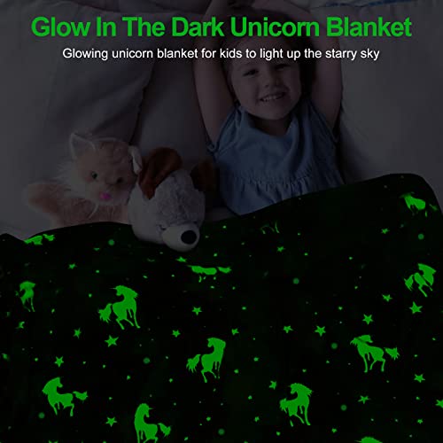TEHALK Unicorn Glow in the Dark Blanket - Soft Fleece Throw 40"x60" (Unicorn2)