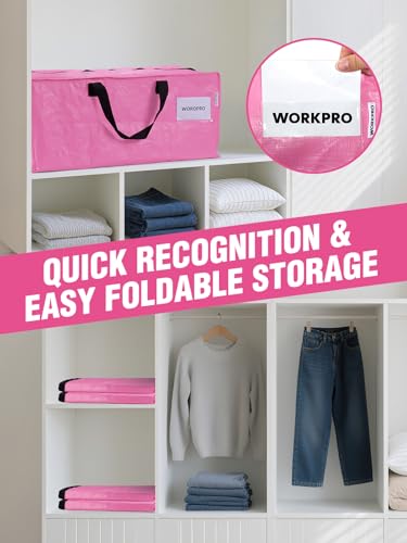 WORKPRO 4 Pack Extra Large Pink Moving Bags with Backpack Straps