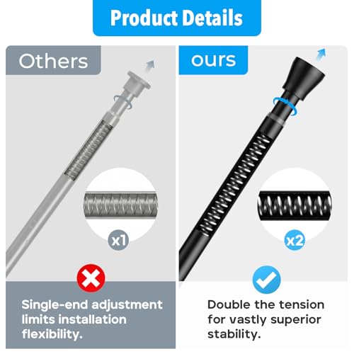 ZipGlo Tension Curtain Rod, Black, Adjustable 40-73 Inch No-Drill Shower Rod