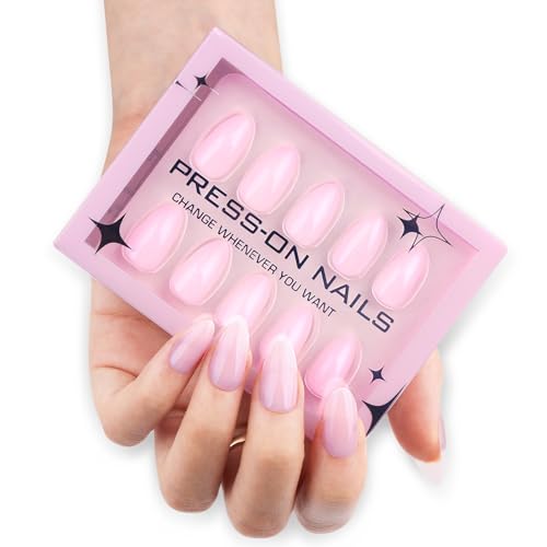 TOGZOM Pink Almond Press on Nails - 30Pcs Glossy Gel Acrylic Fake Nails