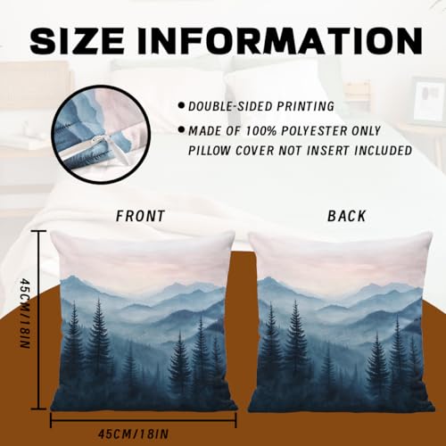 Misty Forest Throw Pillow Covers Set of 4 - 18x18 Inch Polyester