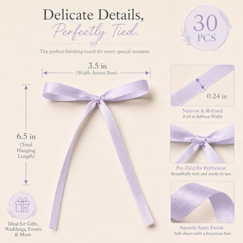 Purple Satin Ribbon Bows - 30 Pack Pre-Tied Cake Toppers