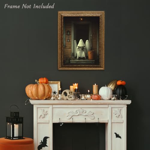 Rustic Halloween Ghost Wall Art - Spooky 3 Ghosts Print 12x16