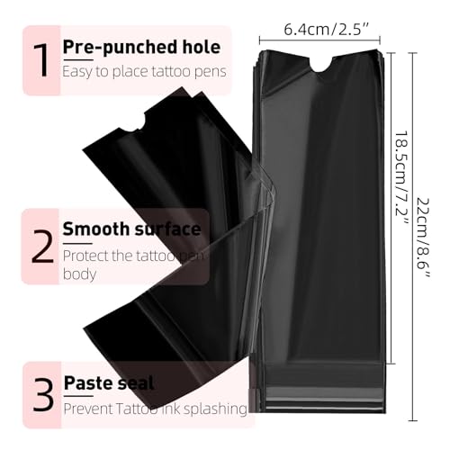 ATOMUS Tattoo Machine Covers with Self-Adhesive Strip 100pcs Black
