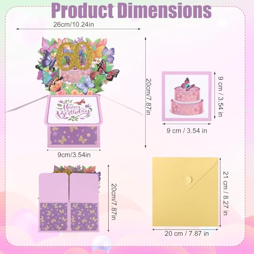 60th Birthday Pop-Up Card with Colorful Butterflies & Flowers