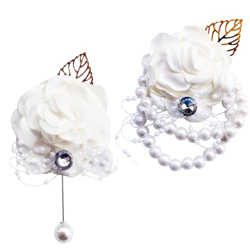 Ivory Handmade Silk Rose Wrist Corsage & Boutonniere Set