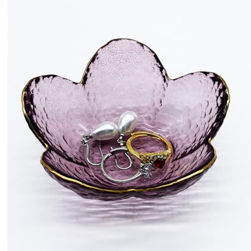Purple Flower Jewelry Ring Dish - Small Glass Trinket & Soap Holder