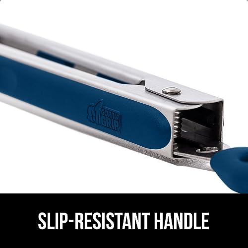 GORILLA GRIP Stainless Steel Kitchen Tongs, 7" & 9" Set, Blue Silicone Heads