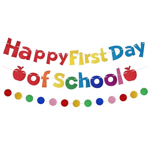 Glitter Happy First Day of School Banner - Back to School Decorations