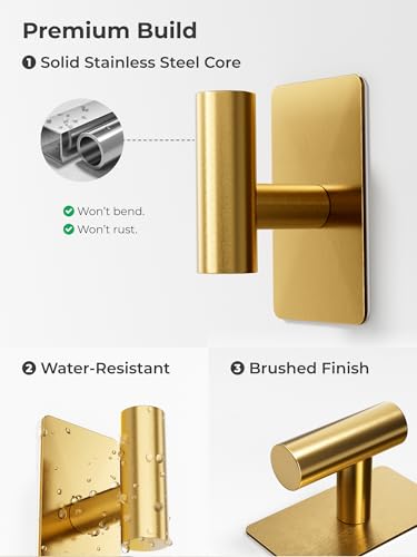Gold Heavy Duty Adhesive Wall Towel Hooks - 2 Pack