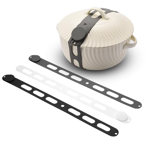 Lantellex 3-Pack Silicone Latch Straps for Slow Cooker Lids - Black/White/Gray