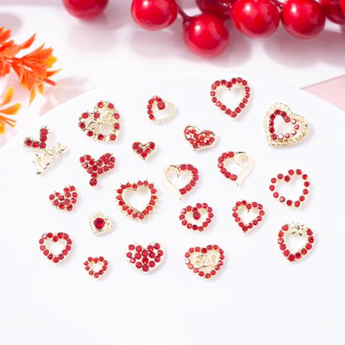 Valentine Heart Nail Charms 3D Rhinestones & Crystal Gems Set