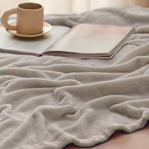 Bedsure King Size Flannel Fleece Blanket - Soft Lightweight Oxford Tan