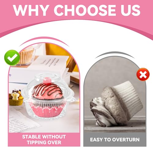 NPLUX 50 Pack Plastic Cupcake Containers with Deep Dome Design