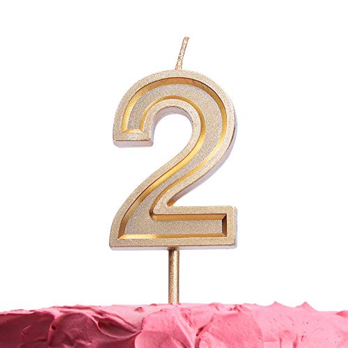 Gold Number 2 Birthday Candle – Elegant Cake Topper for Parties