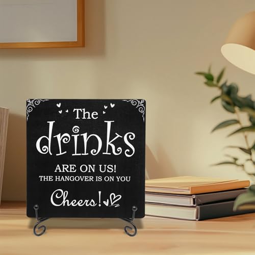 Wooden Bar Sign - Cheers! Drinks on Us Rustic Home & Pub Decor