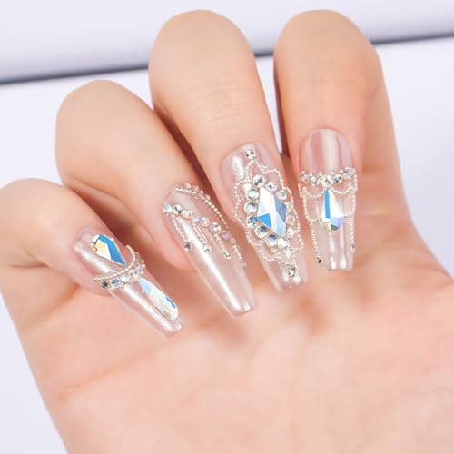 LIYMNQYJ Blue Moon Glass Nail Rhinestones Kit with Silver Beads and Gems