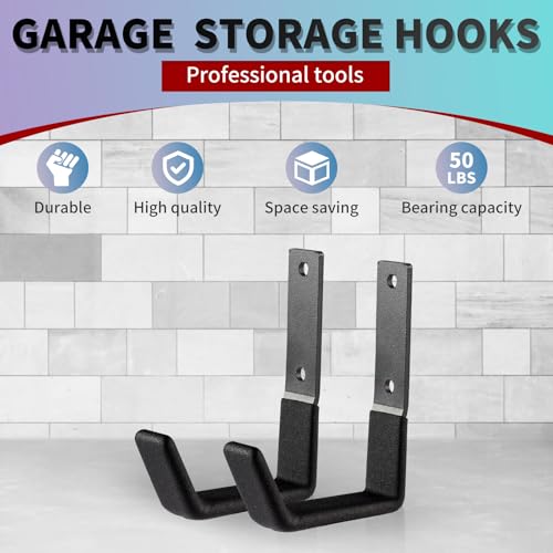 Heavy Duty Wall Mount Utility Hooks - Steel Garage Tool Organizer (2 Pack)