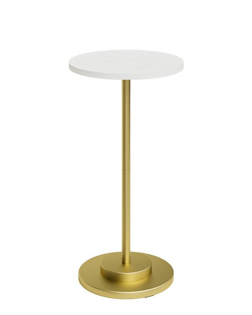 Masupu Drink Table, Round Side Table for Small Spaces, Pedestal Side Table, Small End Table with Metal Base, for Living Room, Bedroom, Bathroom, White Gold