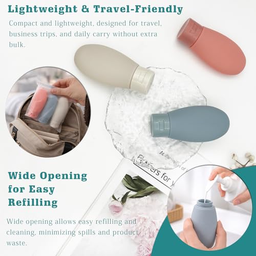 3 Pack Leakproof Travel Bottles Set - 60ml Squeezable Containers with Bag